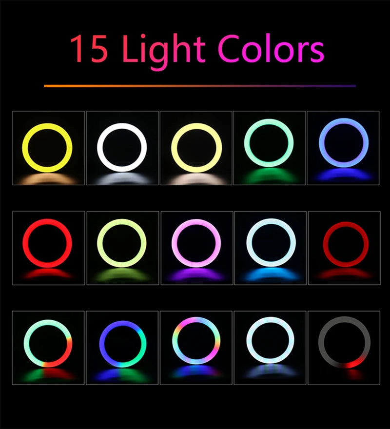 26CM RGB Ring Light 15 Colors with Mini Tripod Stand Phone Holder for Tik Tok Makeup Youtube Video Photography Lamp