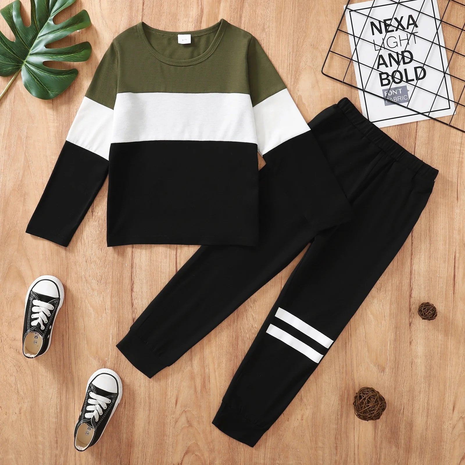 Kids Boy Clothes Little Boys 2PCS Outfits 7-8 Years Boys Long Sleeve round Neckline Tops Pants Set Green