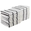 Cotton 12 X 12 Dish Cloths 16 Pack - for Washing Dishes, Scrubbing, and Drying - Solid White with White/Black Stripes