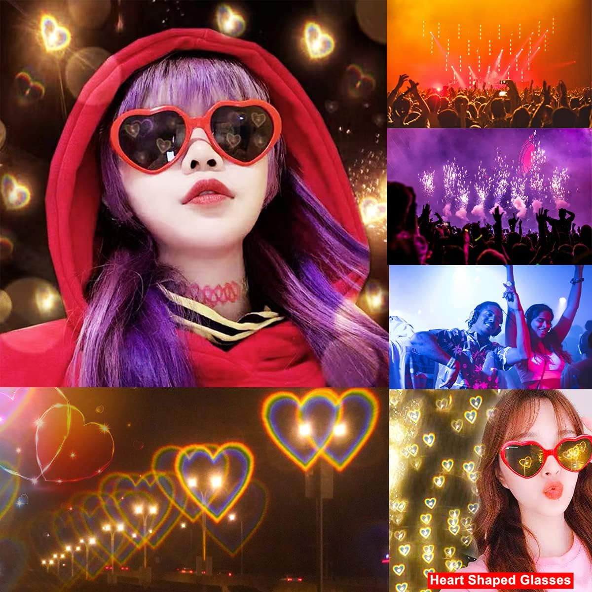 Heart Sunglasses Heart Refraction Glasses Heart Shaped Diffraction Rave Light Accessories