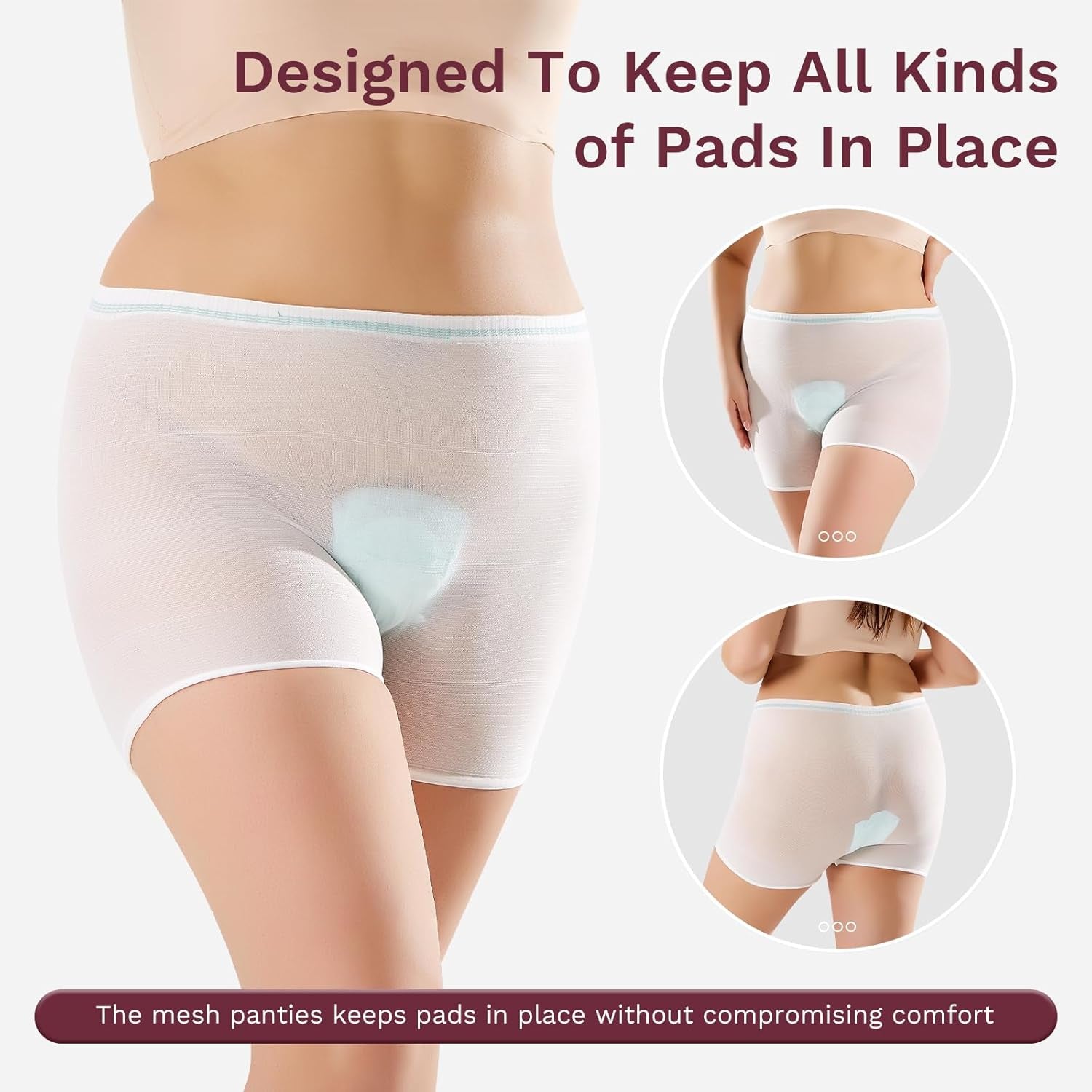 Mesh Underwear for Incontinence Pads, 8 Pack High Waist Hospital Mesh Postpartum Panties Breathable, Delivery Post Surgical Recovery C-Section Underwear for Women, White, Large