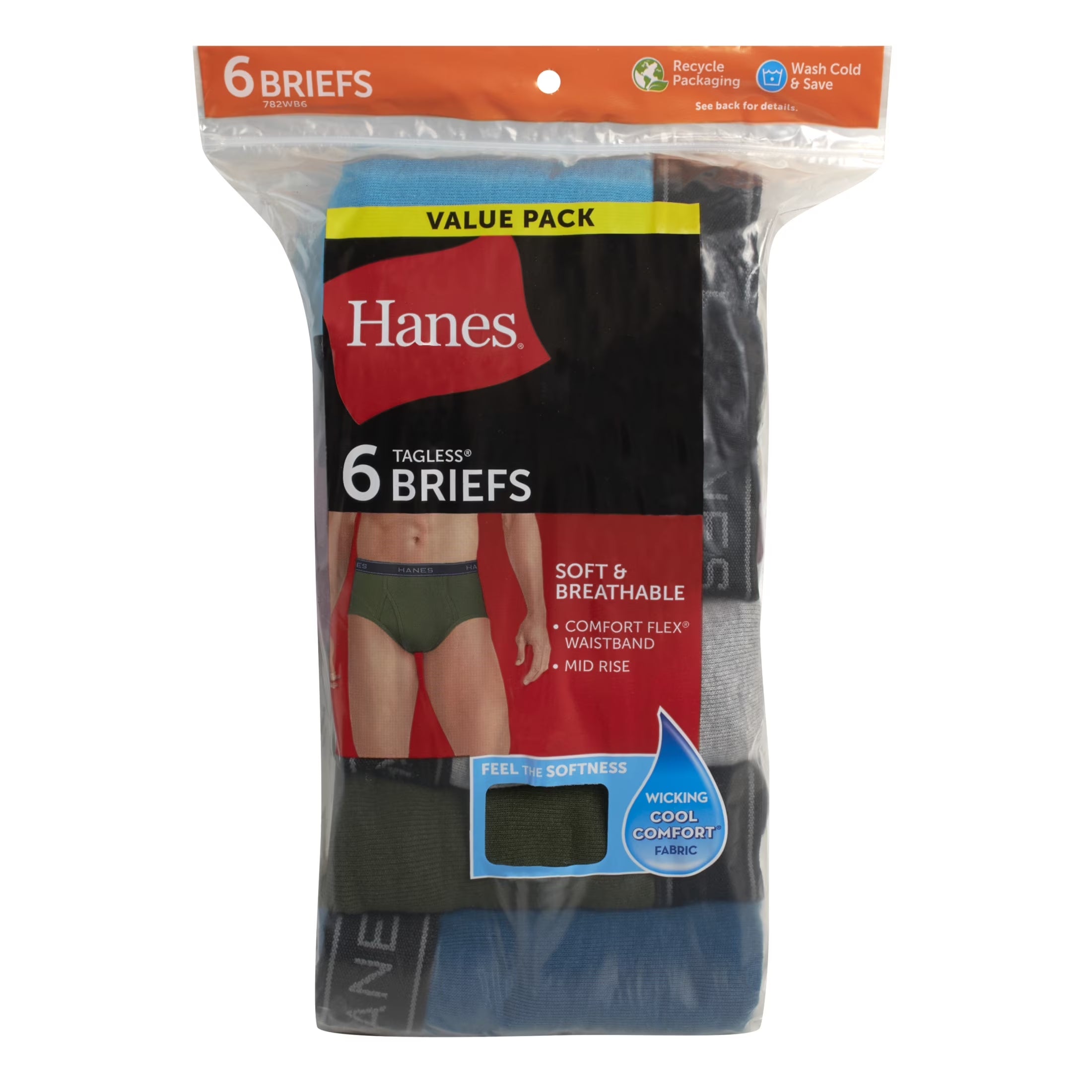 Underwear Mid-Rise Brief 6-Pack , Comfort Flex Underwear for Men