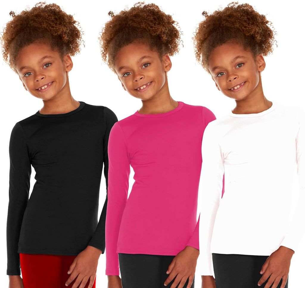 Thermal Underwear for Kids Girls Thermal Sets for Winter Long Johns Thermal Base Layer for Girls Long Underwear 3 Pack (Black, Pink, White, Large)