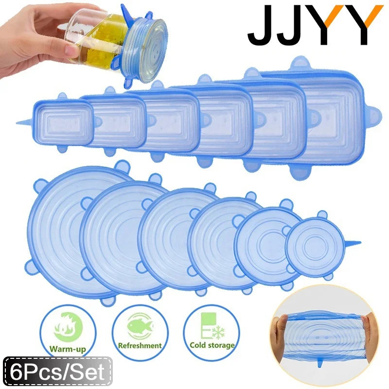 Silicone Stretch Lids Reusable Universal round Square Silicone Food Wrap Bowl Pot Lid Silicone Cover Pan Cooking Kitchen Stuff