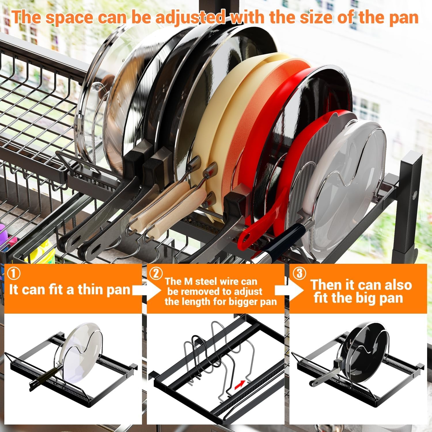 over Sink Dish Drying Rack (Expandable Height/Length) Snap-On Design Large Dish Drainer Storage Counter Organizer 32-40L X 12W X 34-38H (Inches)