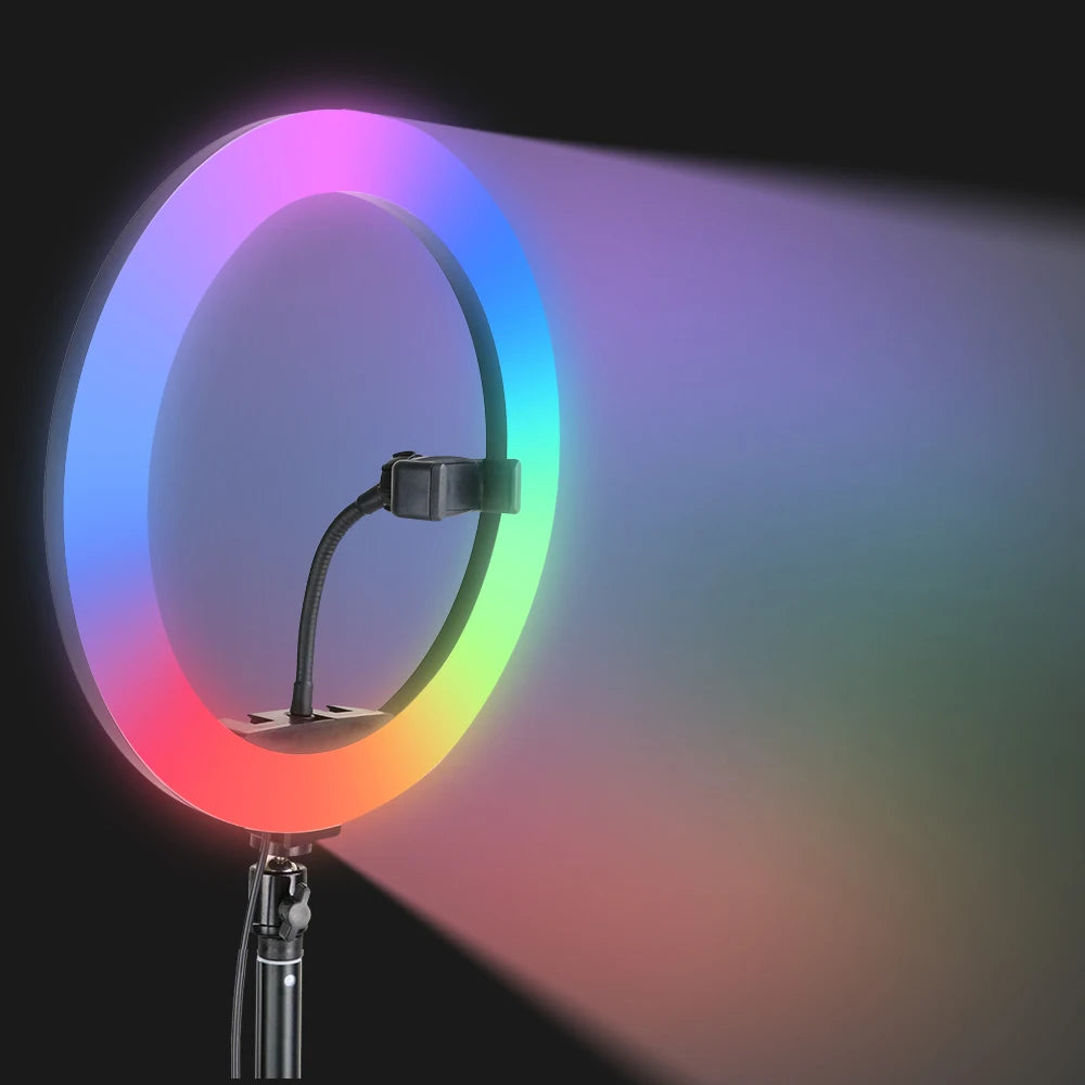 26CM RGB Ring Light 15 Colors with Mini Tripod Stand Phone Holder for Tik Tok Makeup Youtube Video Photography Lamp