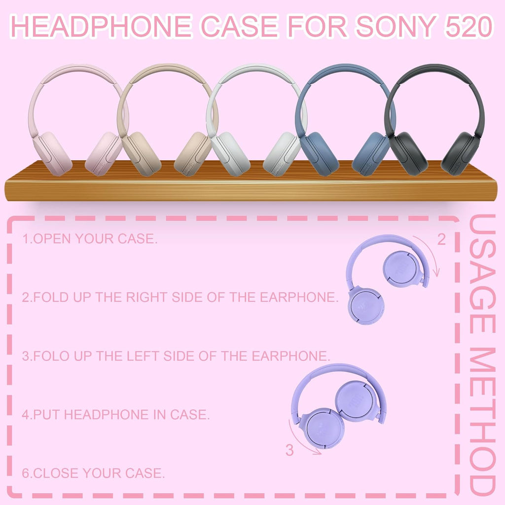 Headphone Case for JBL Tune 510BT 520BT, Hard Portable Headphone Carrying Case, over Ear Headphone Storage Protective Case(Pink)