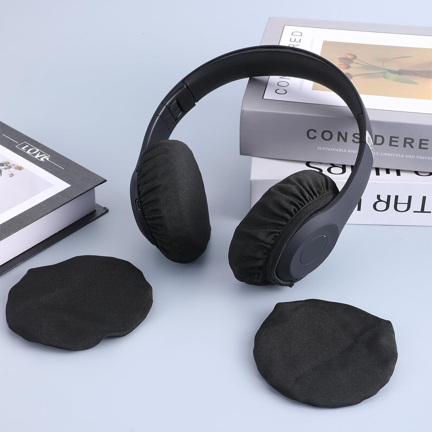 2 Pairs Headphone Covers, Washable Headphone Ear Covers Stretchable Headphone Covers for Ears Black Headset Ear Covers Earphone Covers Headphone Ear Covers Replacement