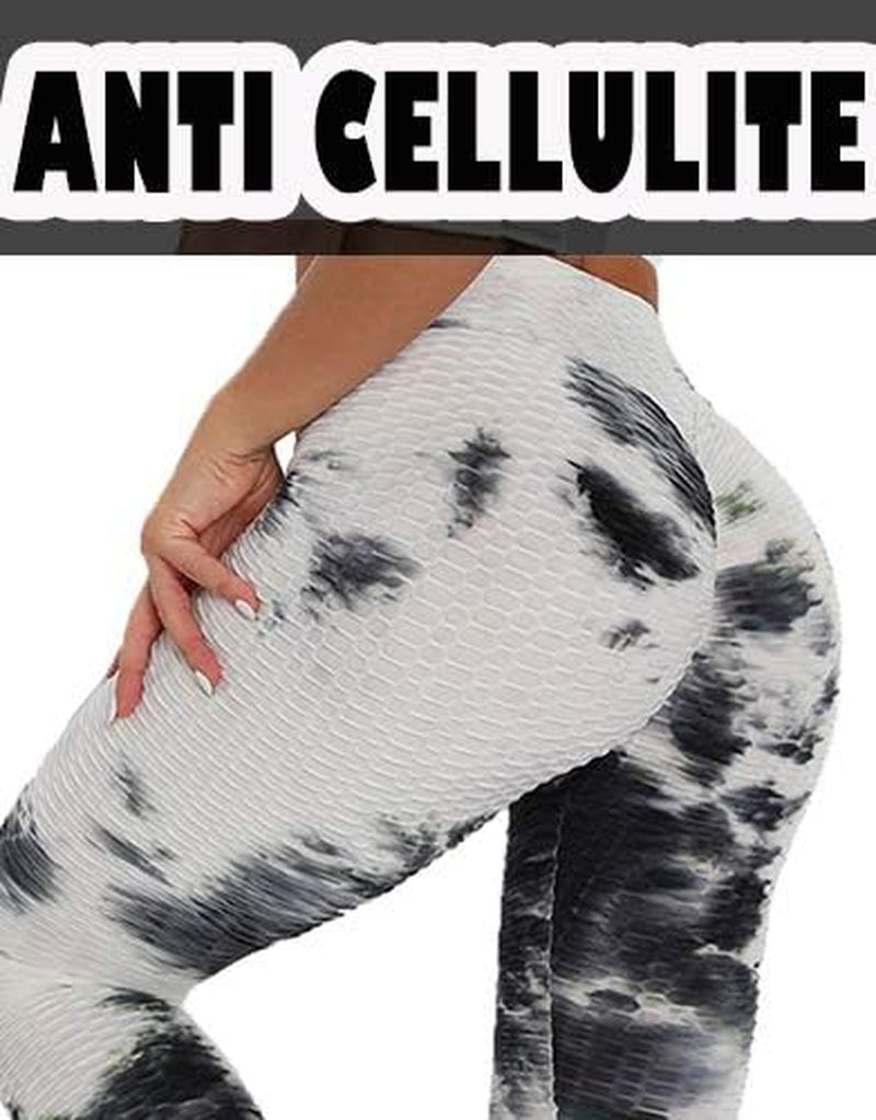 Women Tie Dye Leggings Scrunch Butt Lifting Leggings Textured Leggings High Waist Workout Booty Tights Black L