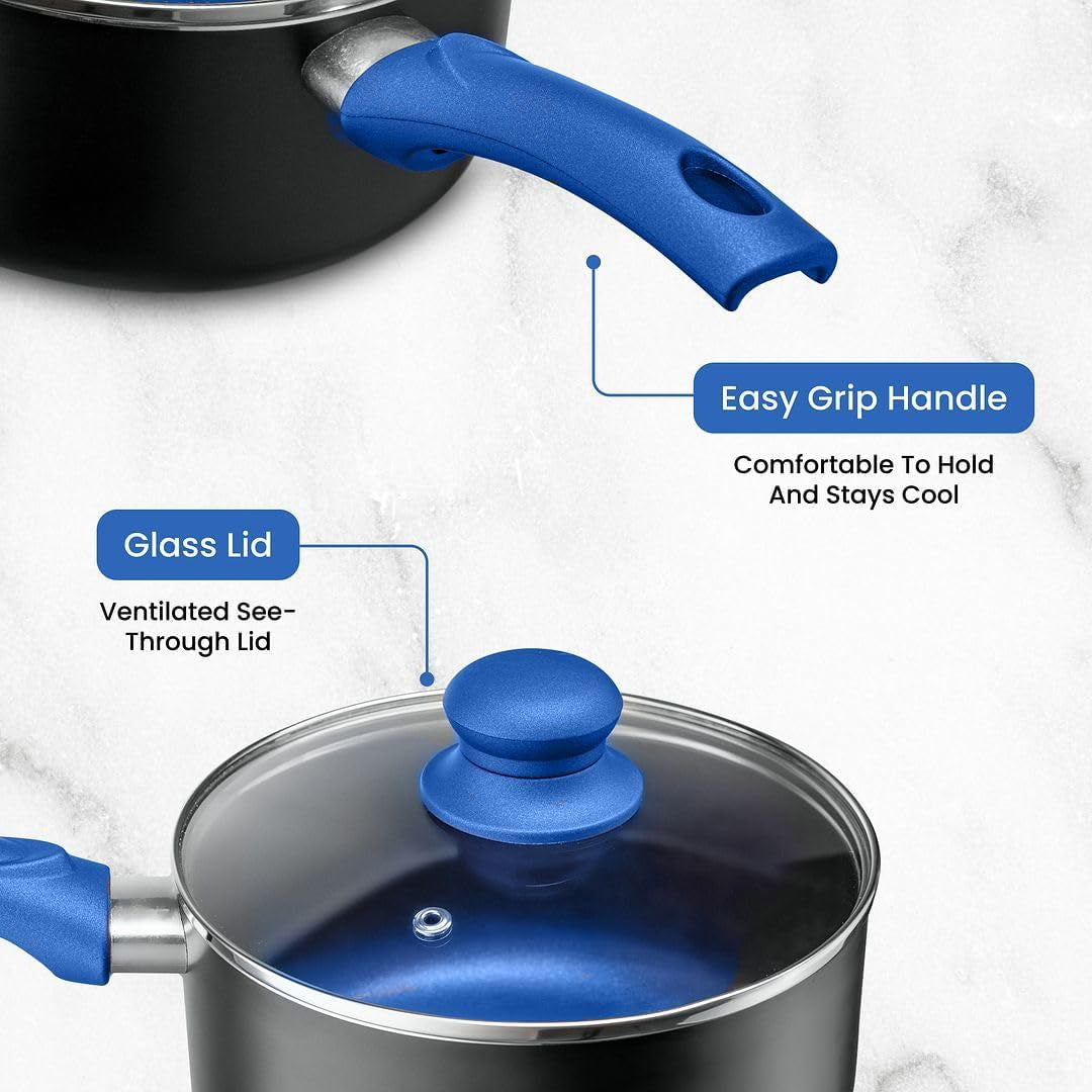 Pots and Pans Set Kitchen Cookware Sets Nonstick Aluminum Cooking Essentials 11 Pieces Blue