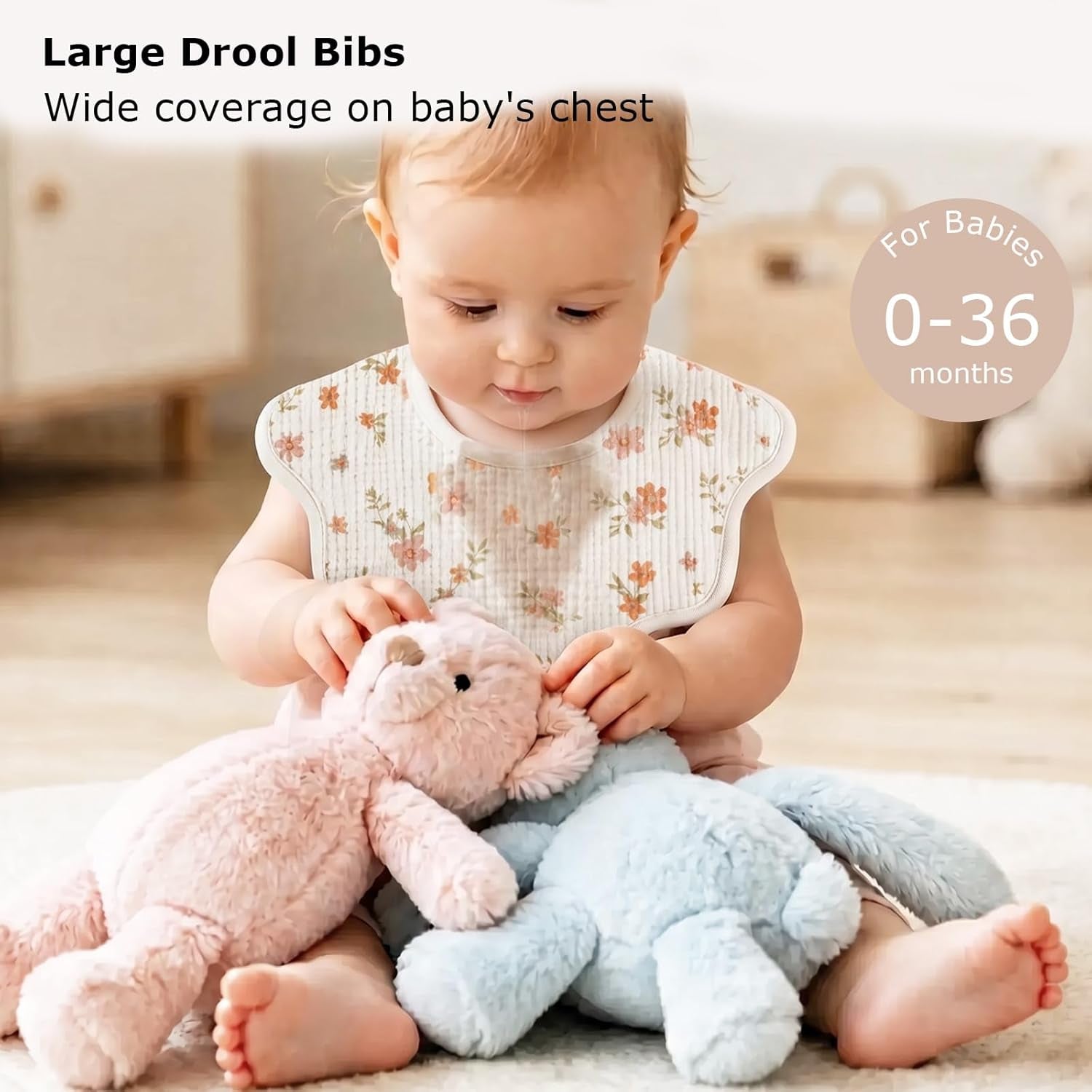 Muslin Bibs for Baby Girl Boy 6 Pack, 100% Cotton Extra Soft Absorbent Bandana Baby Bibs for Drooling and Teething Toddler Newborn Baby Girl Essentials Gifts