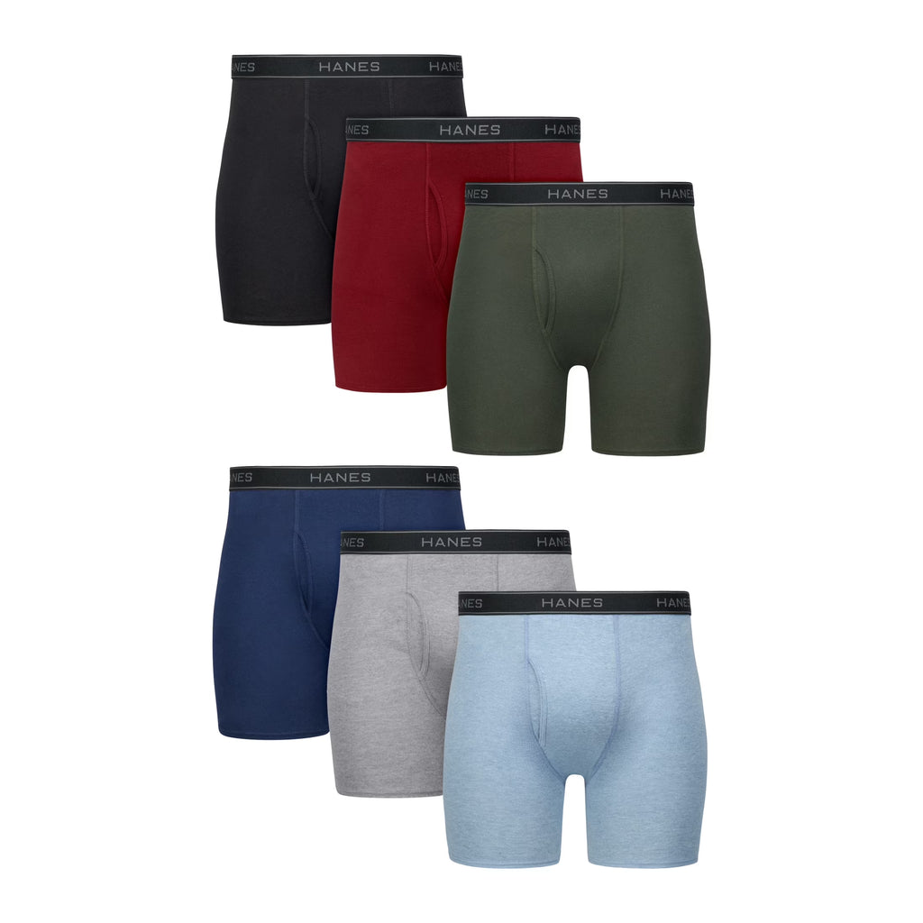 Underwear Boxer Briefs, 6-Pack, Moisture-Wicking Underwear, Cotton, Solids