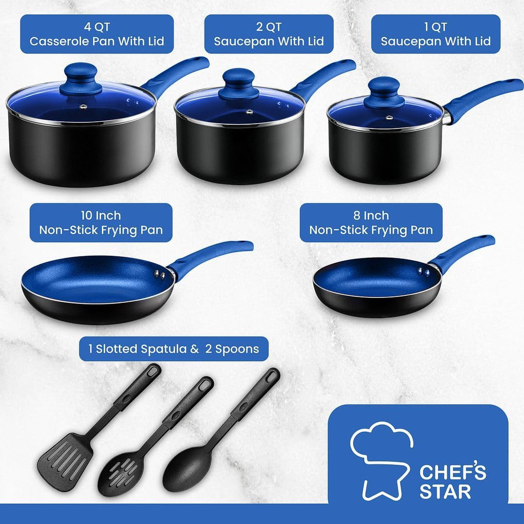 Pots and Pans Set Kitchen Cookware Sets Nonstick Aluminum Cooking Essentials 11 Pieces Blue