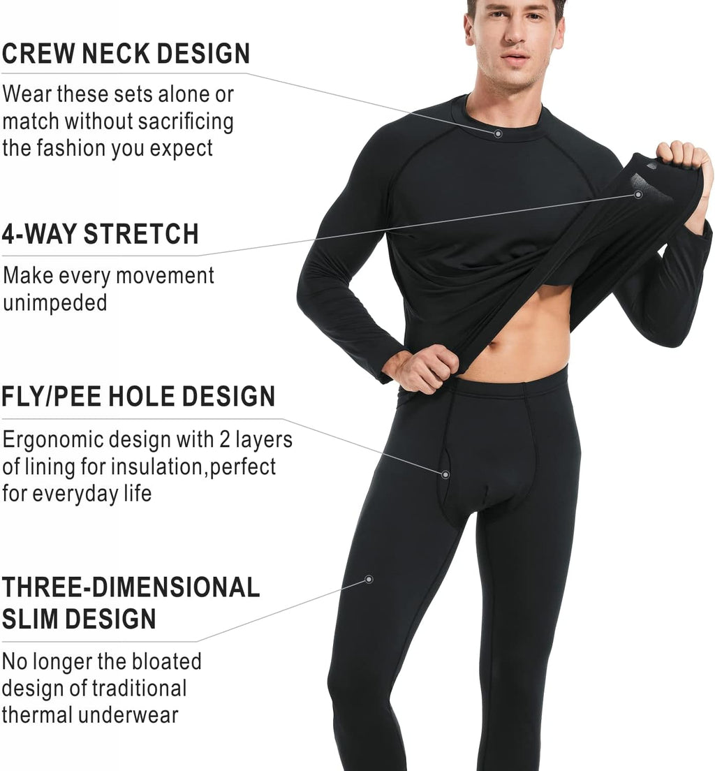 Thermal Underwear for Men Long Johns Fleece Lined Winter Warm Base Layer Set Bottom Top for Cold Weather