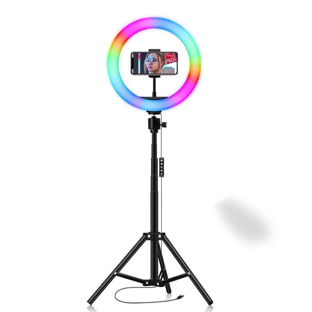 26CM RGB Ring Light 15 Colors with Mini Tripod Stand Phone Holder for Tik Tok Makeup Youtube Video Photography Lamp