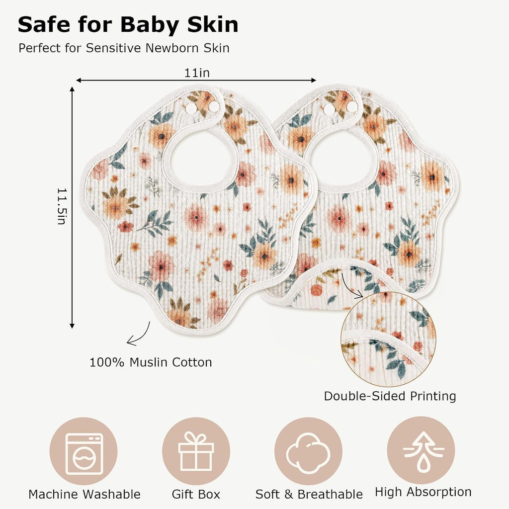 Muslin Bibs for Baby Girl Boy 6 Pack, 100% Cotton Extra Soft Absorbent Bandana Baby Bibs for Drooling and Teething Toddler Newborn Baby Girl Essentials Gifts