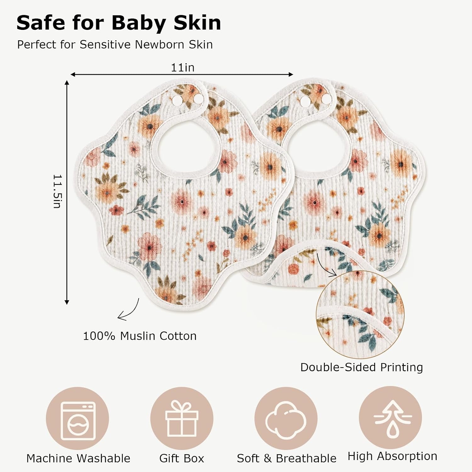 Muslin Bibs for Baby Girl Boy 6 Pack, 100% Cotton Extra Soft Absorbent Bandana Baby Bibs for Drooling and Teething Toddler Newborn Baby Girl Essentials Gifts