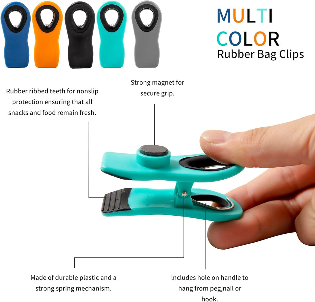 Chip Clips, Bag Clips, Magnetic Bread Food Package with Silicone Textured Mouth (10Pcs Black)